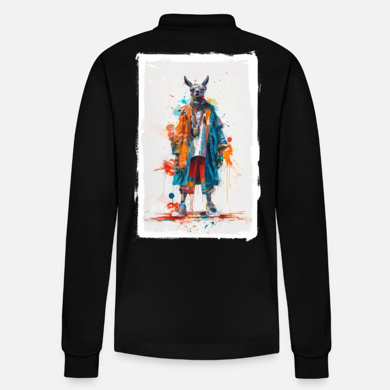 Buntes Lama - Stanley/Stella Unisex Bio-Langarm-Poloshirt Prepster - Schwarz