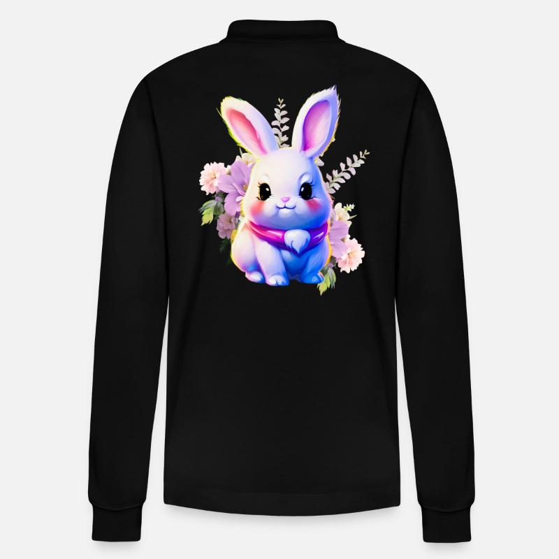 Flowers Easter Bunny Cute Bunny - Stanley/Stella Organic Unisex Long-Sleeved Polo Shirt Prepster - black