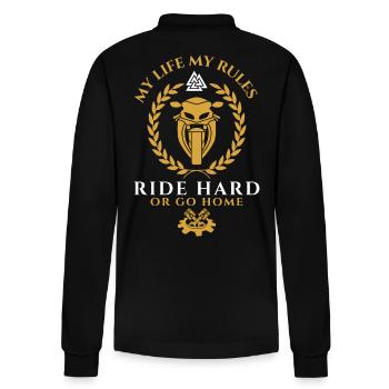 Biker Saying Ride Hard or go home-My Life my rules - Polo à manches longues bio PREPSTER Stanley/Stella Unisexe - noir - Dos - Anna (173cm)