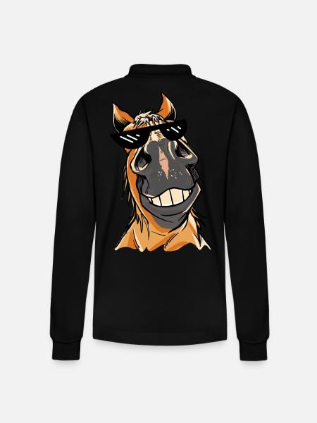 Meme Hest Heste Briller Solbriller - Stanley/Stella Prepster økologisk unisex langærmet poloshirt - sort