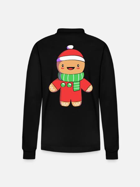 Gingerbread Man Christmas Gingerbread - Stanley/Stella Organic Unisex Long-Sleeved Polo Shirt Prepster - black