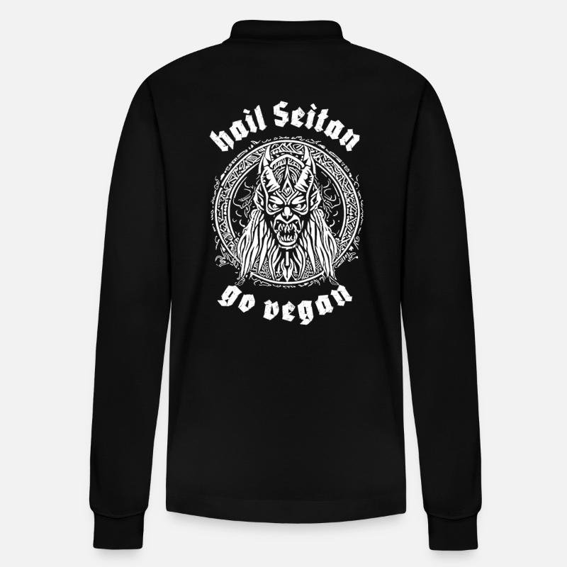 HAIL SEITAN - go vegan - Stanley/Stella Unisex Bio-Langarm-Poloshirt Prepster - Schwarz