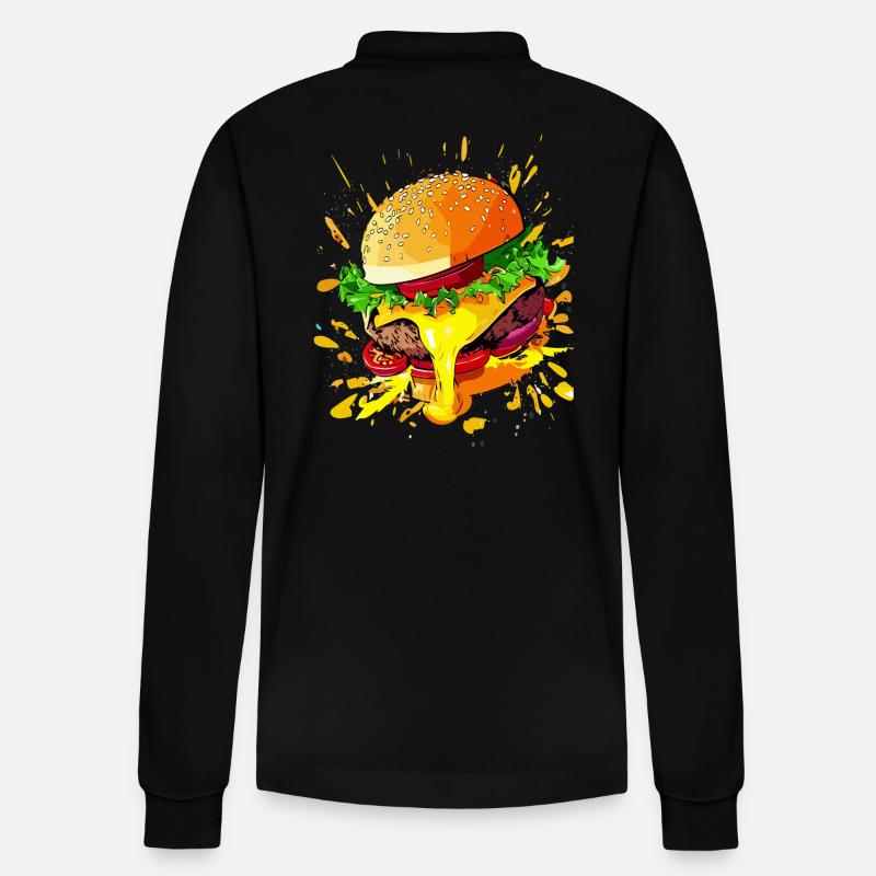 Extra Käse Burger Cheeseburger - Stanley/Stella Unisex Bio-Langarm-Poloshirt Prepster - Schwarz