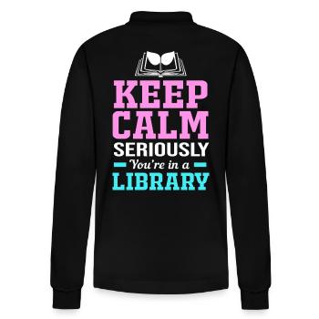 Library Book Bookworm Reading Bookworm - Stanley/Stella Organic Unisex Long-Sleeved Polo Shirt Prepster - black - Back - Anna (173cm)