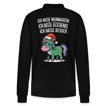 Ich hasse Weihnachten Geschenke Einhorn Lustig - Stanley/Stella Unisex Bio-Langarm-Poloshirt Prepster - Schwarz - Hinten - Anna (173cm)