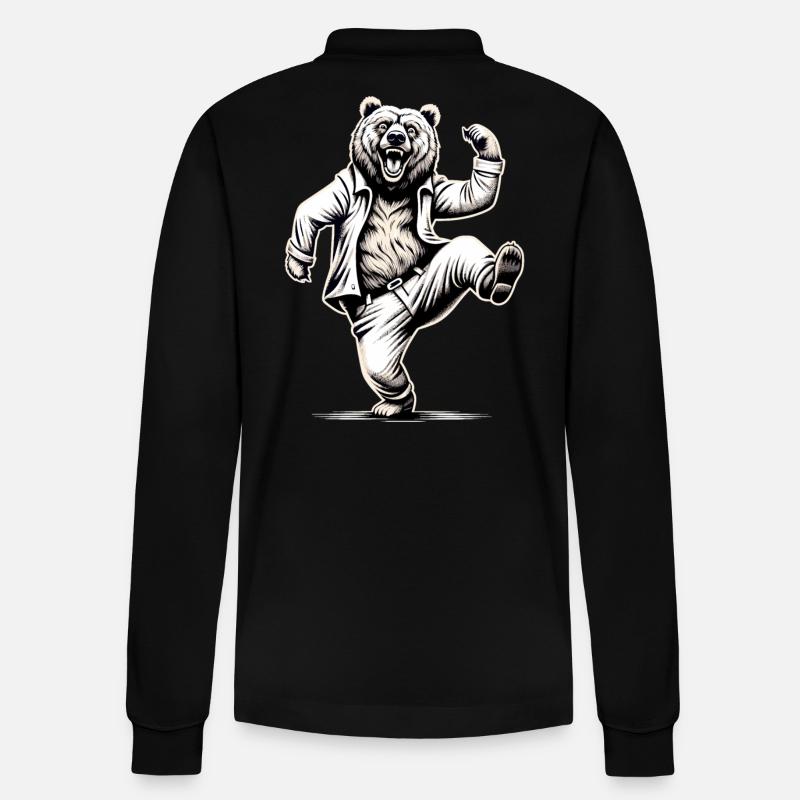 Witziger Bär Vater Papa Geschenk - Stanley/Stella Unisex Bio-Langarm-Poloshirt Prepster - Schwarz
