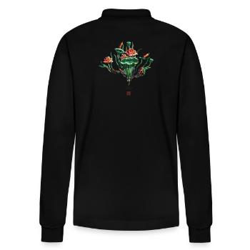 Chinesisch_Blumen in der Verbotene Stadt_Lotus1420 - Stanley/Stella Unisex Bio-Langarm-Poloshirt Prepster - Schwarz - Hinten - Anna (173cm)
