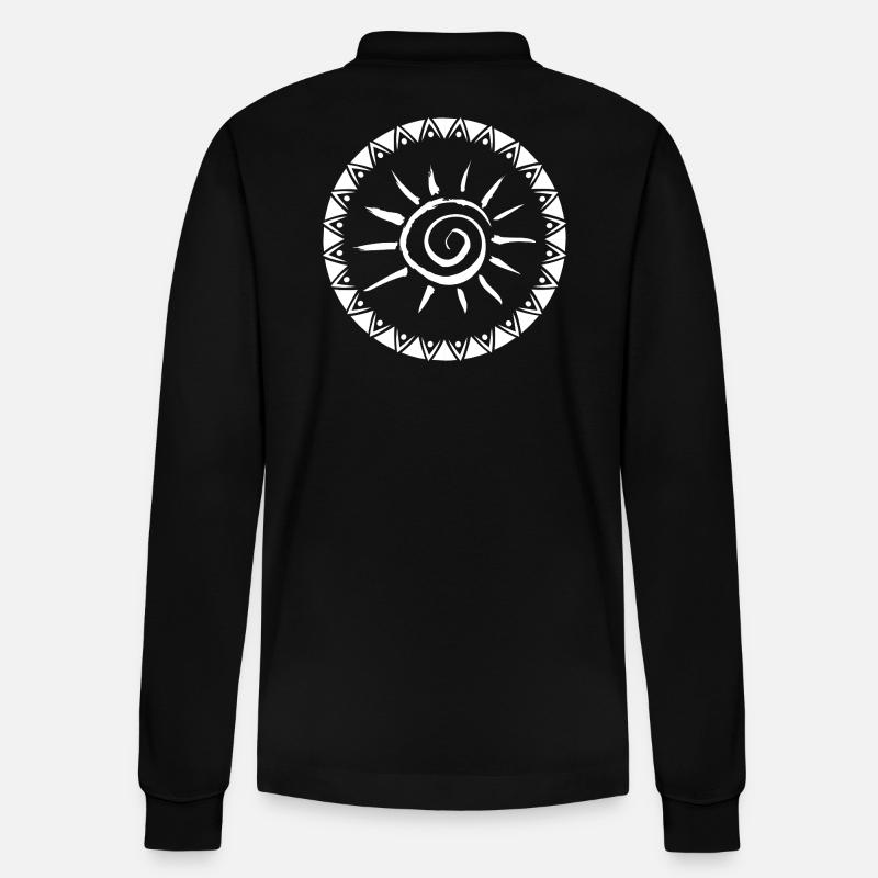 Geometrisches Sunburst Mandala Design - Stanley/Stella Unisex Bio-Langarm-Poloshirt Prepster - Schwarz