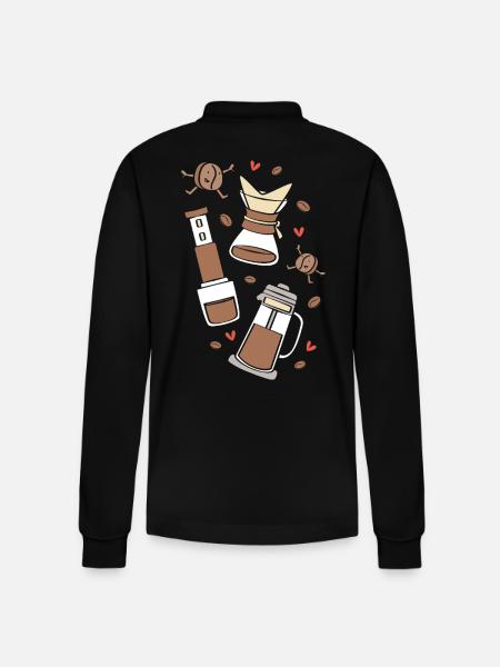 Barista Espresso Coffee Caffeine - Stanley/Stella Organic Unisex Long-Sleeved Polo Shirt Prepster - black