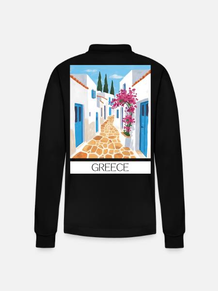 Greek Road Path Blue & White - Stanley/Stella Organic Unisex Long-Sleeved Polo Shirt Prepster - black