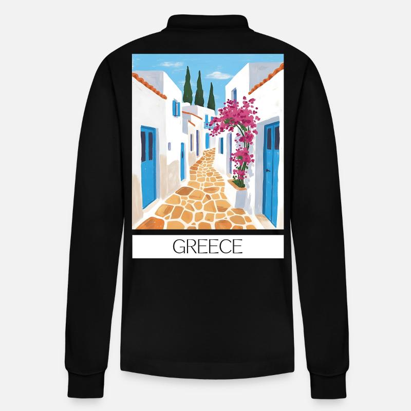 Chemin routier grec bleu & blanc - Polo à manches longues bio PREPSTER Stanley/Stella Unisexe - noir