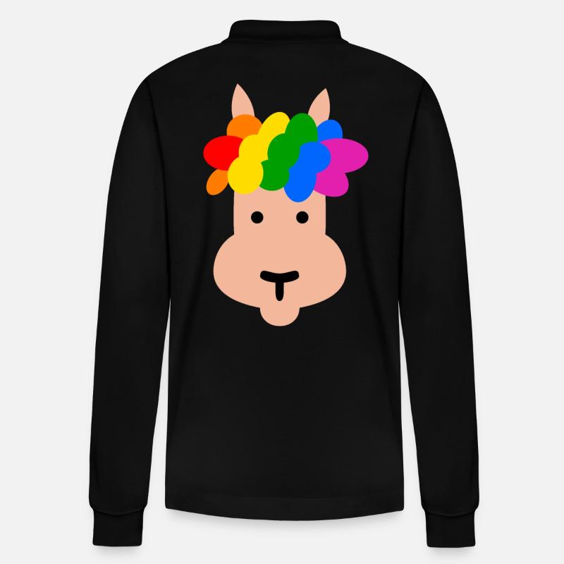 Lama avec coiffure arc-en-ciel - Polo à manches longues bio PREPSTER Stanley/Stella Unisexe - noir