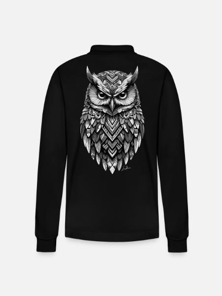 Indian geometric owl - Stanley/Stella Organic Unisex Long-Sleeved Polo Shirt Prepster - black