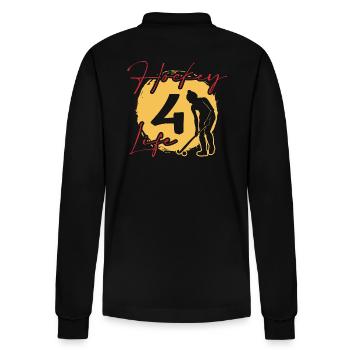 hockey "hockey-girl 4 life" Field Hockey - Stanley/Stella Organic Unisex Long-Sleeved Polo Shirt Prepster - black - Back - Anna (173cm)