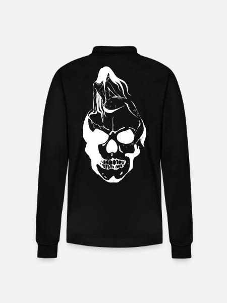 Mermaid on Skull - Stanley/Stella Organic Unisex Long-Sleeved Polo Shirt Prepster - black