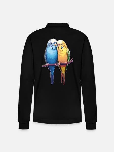 BudgiePair of budgies - Stanley/Stella Organic Unisex Long-Sleeved Polo Shirt Prepster - black