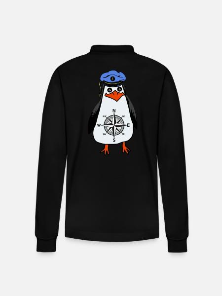 Penguin Maritim Captain Compass Windrose - Stanley/Stella Organic Unisex Long-Sleeved Polo Shirt Prepster - black