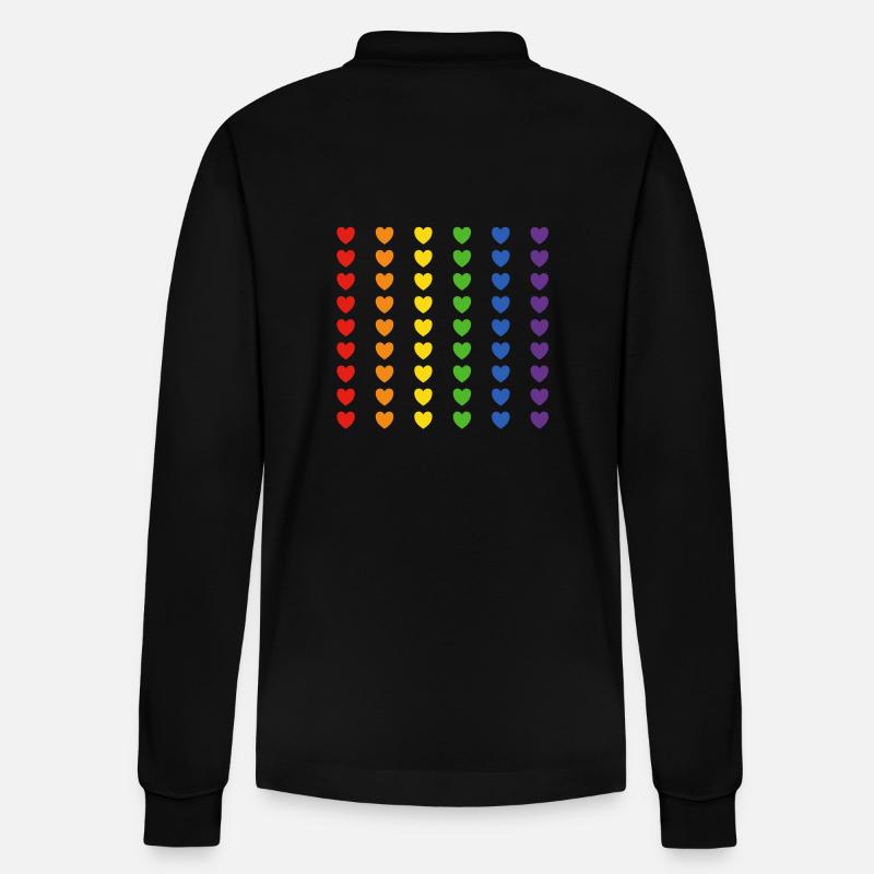 Regenbogen Flagge Herzen - Stanley/Stella Unisex Bio-Langarm-Poloshirt Prepster - Schwarz