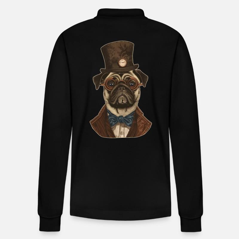 Steampunk Mops - Stanley/Stella Unisex Bio-Langarm-Poloshirt Prepster - Schwarz