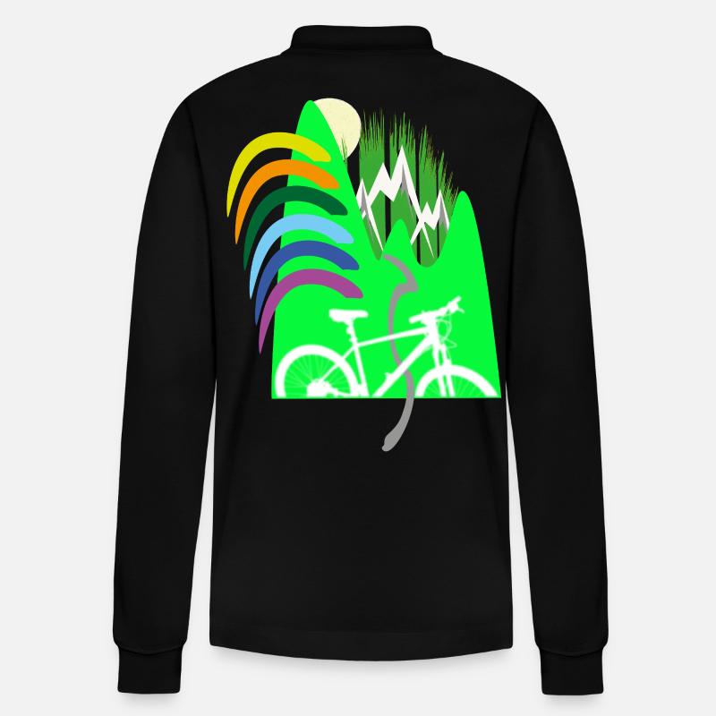 Fahrradpfad Berge Regenbogen - Stanley/Stella Unisex Bio-Langarm-Poloshirt Prepster - Schwarz