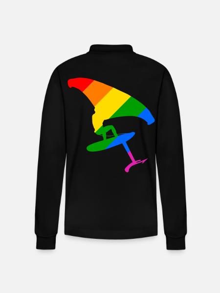 LGBTQ Pride Wingsurfing Design Gift - Stanley/Stella Organic Unisex Long-Sleeved Polo Shirt Prepster - black