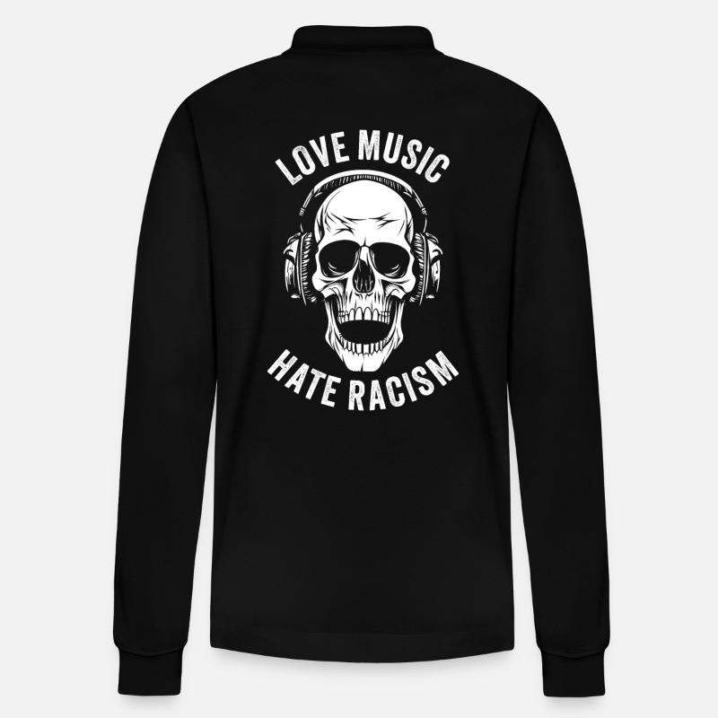 LOVE MUSIC HATE RACISM - Stanley/Stella Unisex Bio-Langarm-Poloshirt Prepster - Schwarz