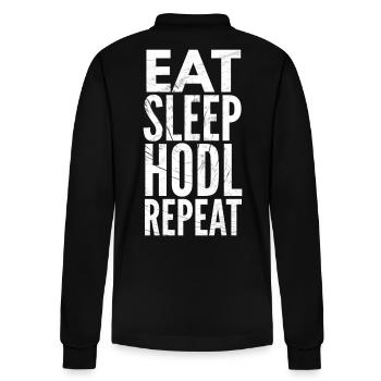 Crypto Currency design Eat Sleep HODL Repeat - Stanley/Stella Organic Unisex Long-Sleeved Polo Shirt Prepster - black - Back - Anna (173cm)