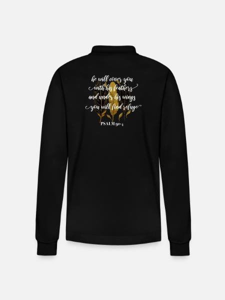 Bible Verse Psalm 91:4 - Stanley/Stella Organic Unisex Long-Sleeved Polo Shirt Prepster - black