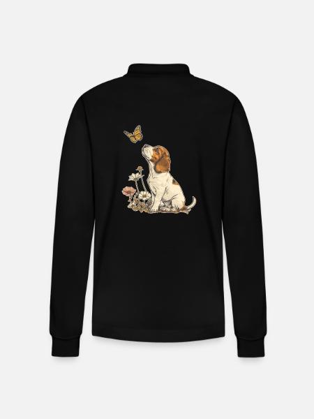 Beagle and Butterfly - Stanley/Stella Organic Unisex Long-Sleeved Polo Shirt Prepster - black
