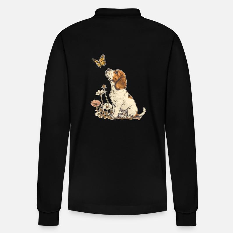 Beagle et papillon - Polo à manches longues bio PREPSTER Stanley/Stella Unisexe - noir