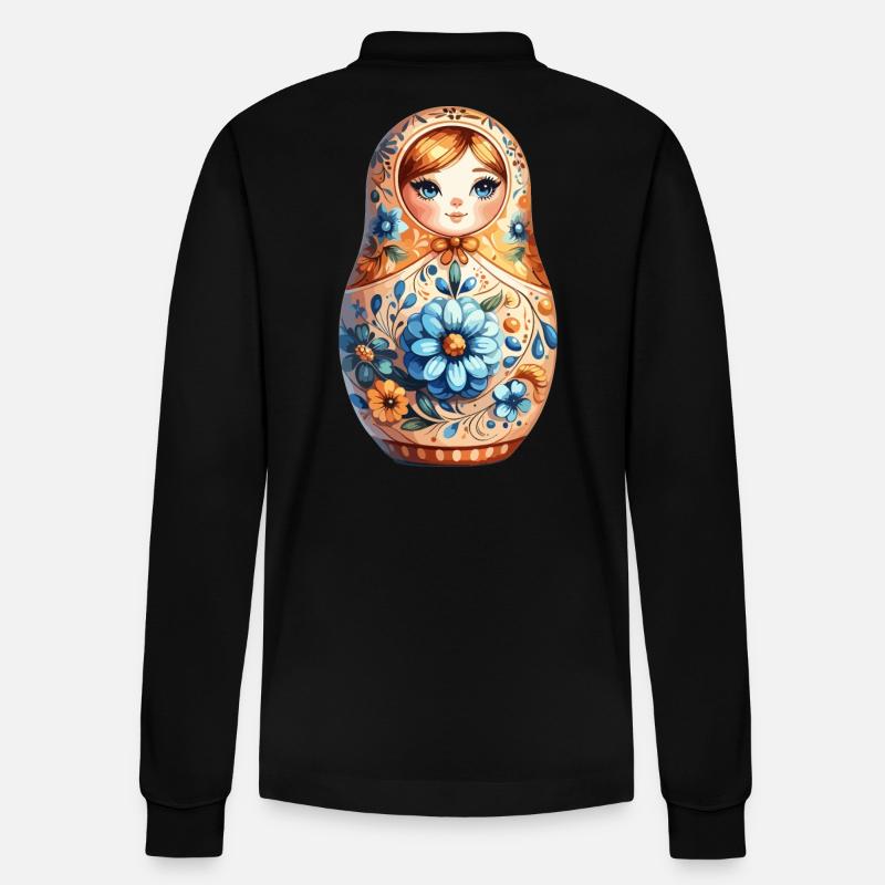Matrjoschka edel Geschenk - Stanley/Stella Unisex Bio-Langarm-Poloshirt Prepster - Schwarz