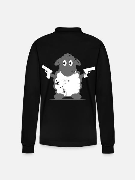 Sheep Policeman Gift Idea - Stanley/Stella Organic Unisex Long-Sleeved Polo Shirt Prepster - black