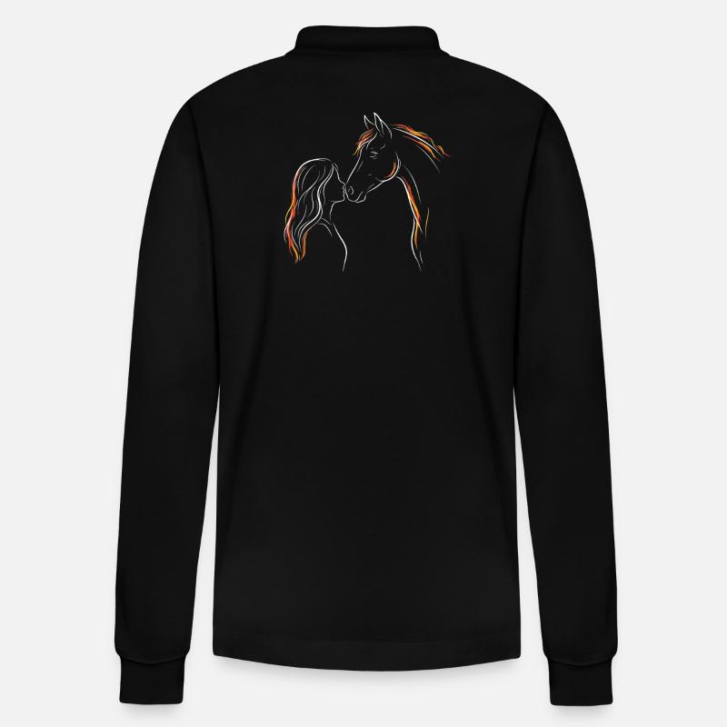 Pferdemädchen-Silhouette - Stanley/Stella Unisex Bio-Langarm-Poloshirt Prepster - Schwarz