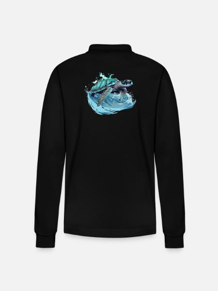 Neon Sea Turtle Wave Dance - Stanley/Stella Organic Unisex Long-Sleeved Polo Shirt Prepster - black