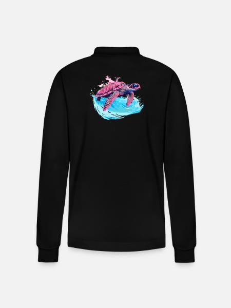 Wild pink sea turtle in wave - Stanley/Stella Organic Unisex Long-Sleeved Polo Shirt Prepster - black