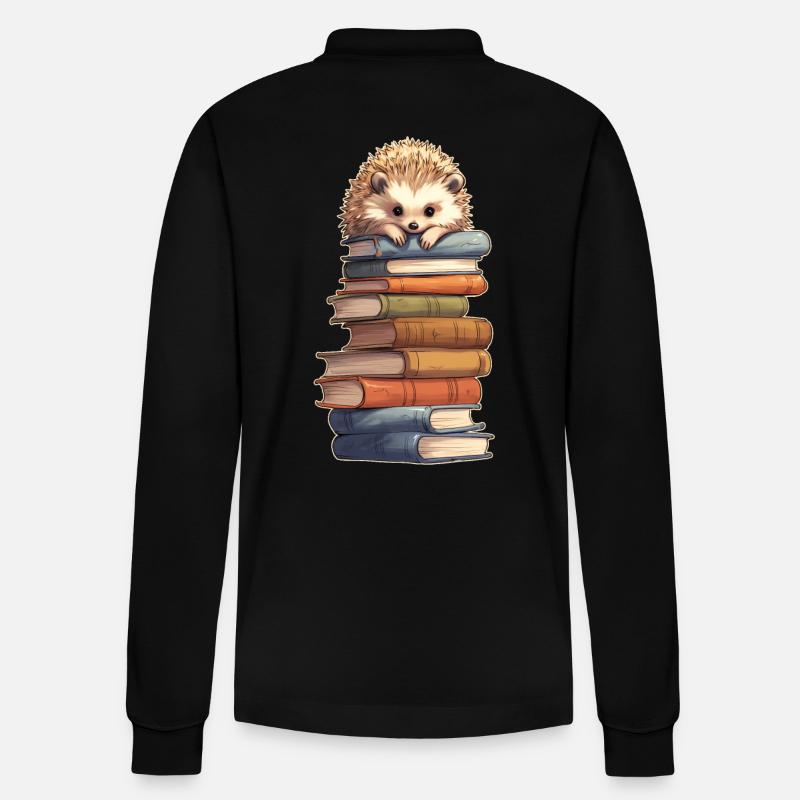 Igel auf Bücherstapel - Stanley/Stella Unisex Bio-Langarm-Poloshirt Prepster - Schwarz