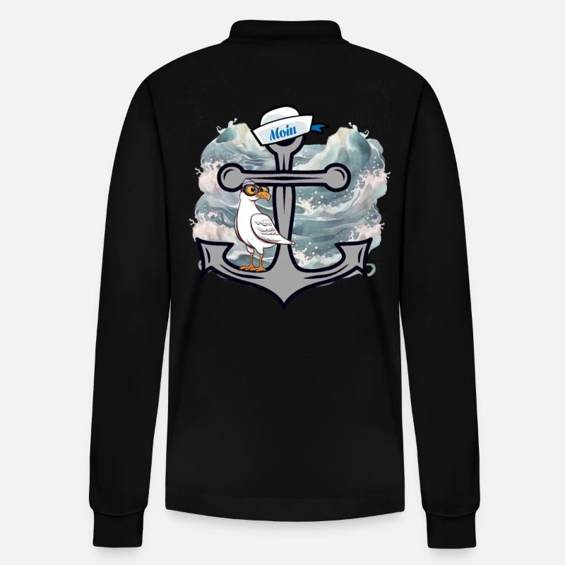 Maritim Möwe Möwen Seefahrer Seemänner - Stanley/Stella Unisex Bio-Langarm-Poloshirt Prepster - Schwarz