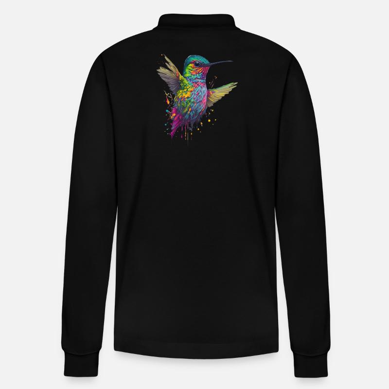Farbexplosion Kolibri Kunstwerk - Stanley/Stella Unisex Bio-Langarm-Poloshirt Prepster - Schwarz