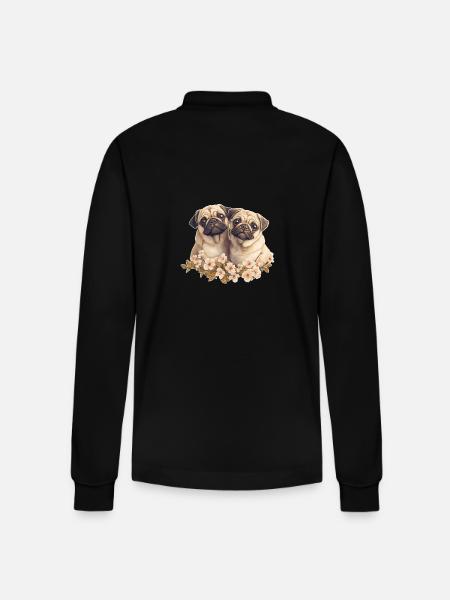 Pug pair pug - Stanley/Stella Organic Unisex Long-Sleeved Polo Shirt Prepster - black