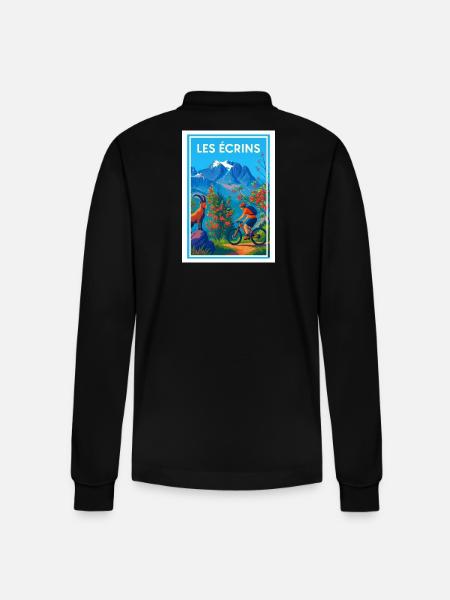 Mountain Biking in the Écrins - Stanley/Stella Organic Unisex Long-Sleeved Polo Shirt Prepster - black