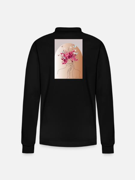 Blütenkopf mit Schmetterlingskrone - Stanley/Stella Unisex Bio-Langarm-Poloshirt Prepster - Schwarz