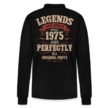 50. Geburtstag Legende August Jahrgang 1975 - Stanley/Stella Unisex Bio-Langarm-Poloshirt Prepster - Schwarz - Hinten - Anna (173cm)
