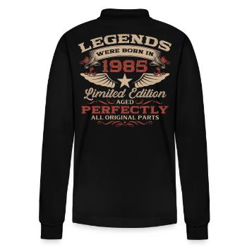 40e verjaardag Legends Vintage 1985 - Stanley/Stella uniseks bio poloshirt met lange mouwen Prepster - zwart - Achter - Anna (173cm)