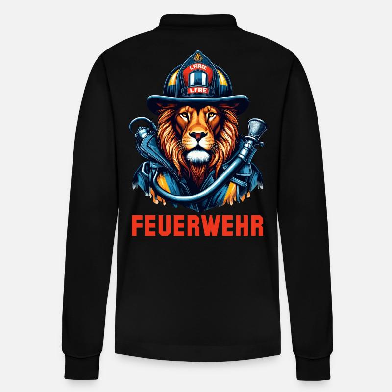 Feuerwehr Löwe Geschenk - Stanley/Stella Unisex Bio-Langarm-Poloshirt Prepster - Schwarz