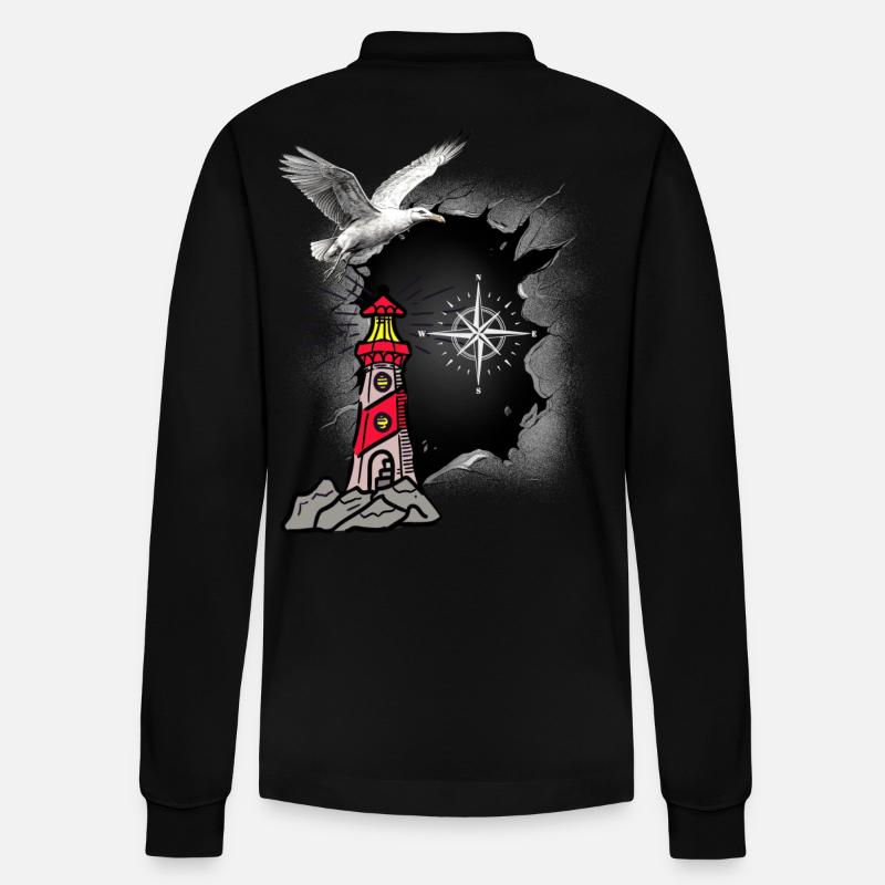 maritim Möwe Kompass Leuchtturm Möwen - Stanley/Stella Unisex Bio-Langarm-Poloshirt Prepster - Schwarz