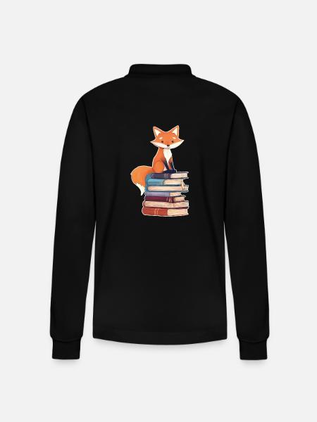 Fox on stack of books - Stanley/Stella Organic Unisex Long-Sleeved Polo Shirt Prepster - black