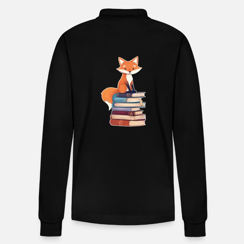 Fuchs auf Bücherstapel - Stanley/Stella Unisex Bio-Langarm-Poloshirt Prepster - Schwarz
