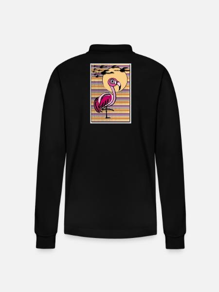 Flamingo in the sunset - Stanley/Stella Unisex Bio-Langarm-Poloshirt Prepster - Schwarz