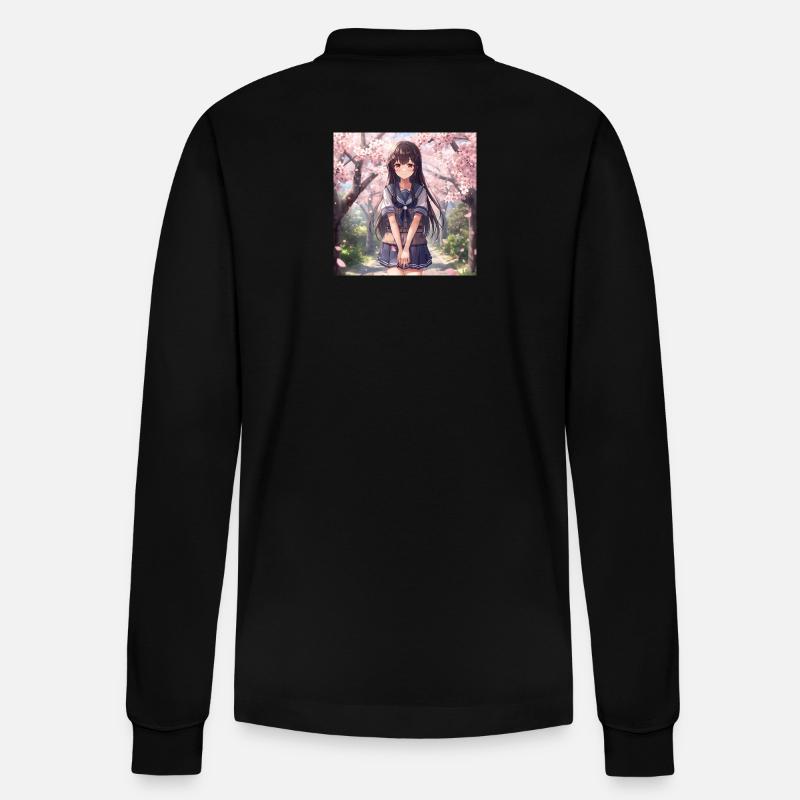 Kirschblüten Schulmädchen - Stanley/Stella Unisex Bio-Langarm-Poloshirt Prepster - Schwarz