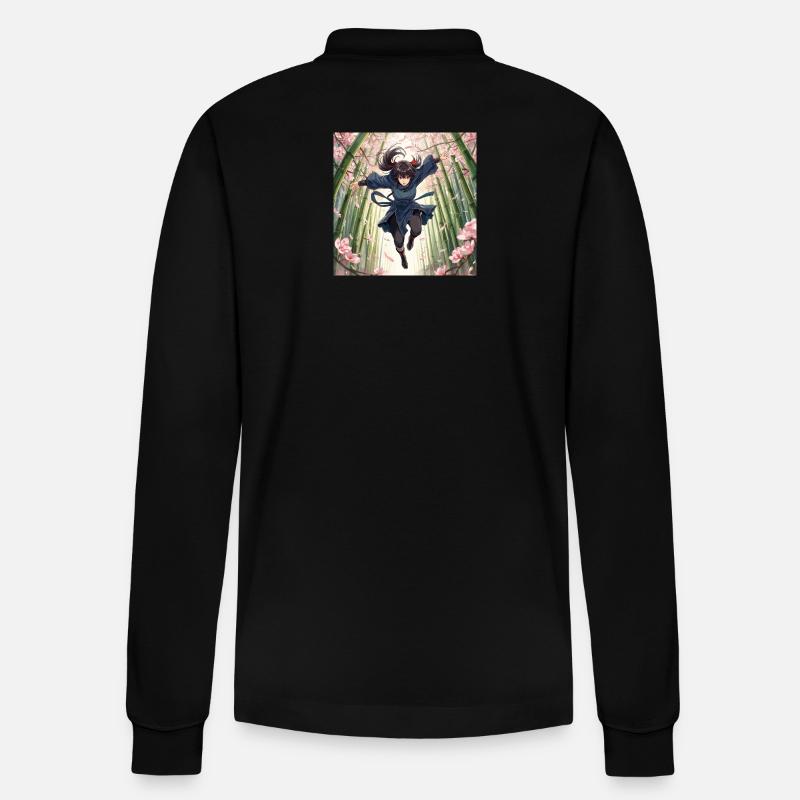 Bambusheldin im Kirschblütenpfad - Stanley/Stella Unisex Bio-Langarm-Poloshirt Prepster - Schwarz